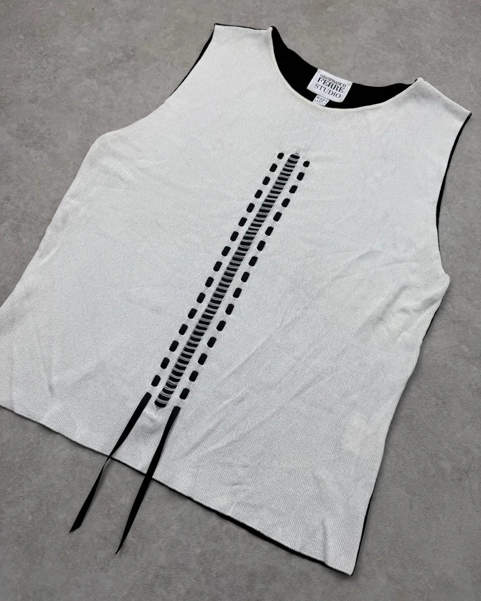 Gianfranco Ferré Two Tone Contrast Black & White Tank Top AkPRunj 3