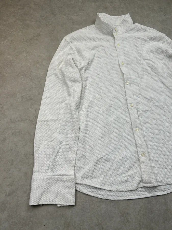 2000s Gianfranco Ferré White Honeycomb Pattern Mesh Shirt gyMOBvi 3