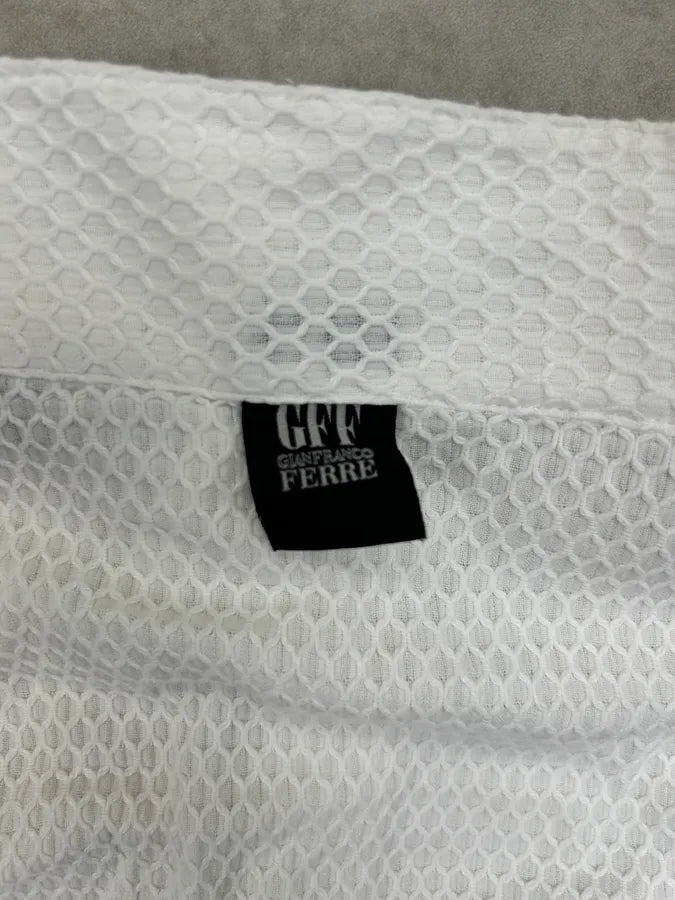 2000s Gianfranco Ferré White Honeycomb Pattern Mesh Shirt gyMOBvi 7