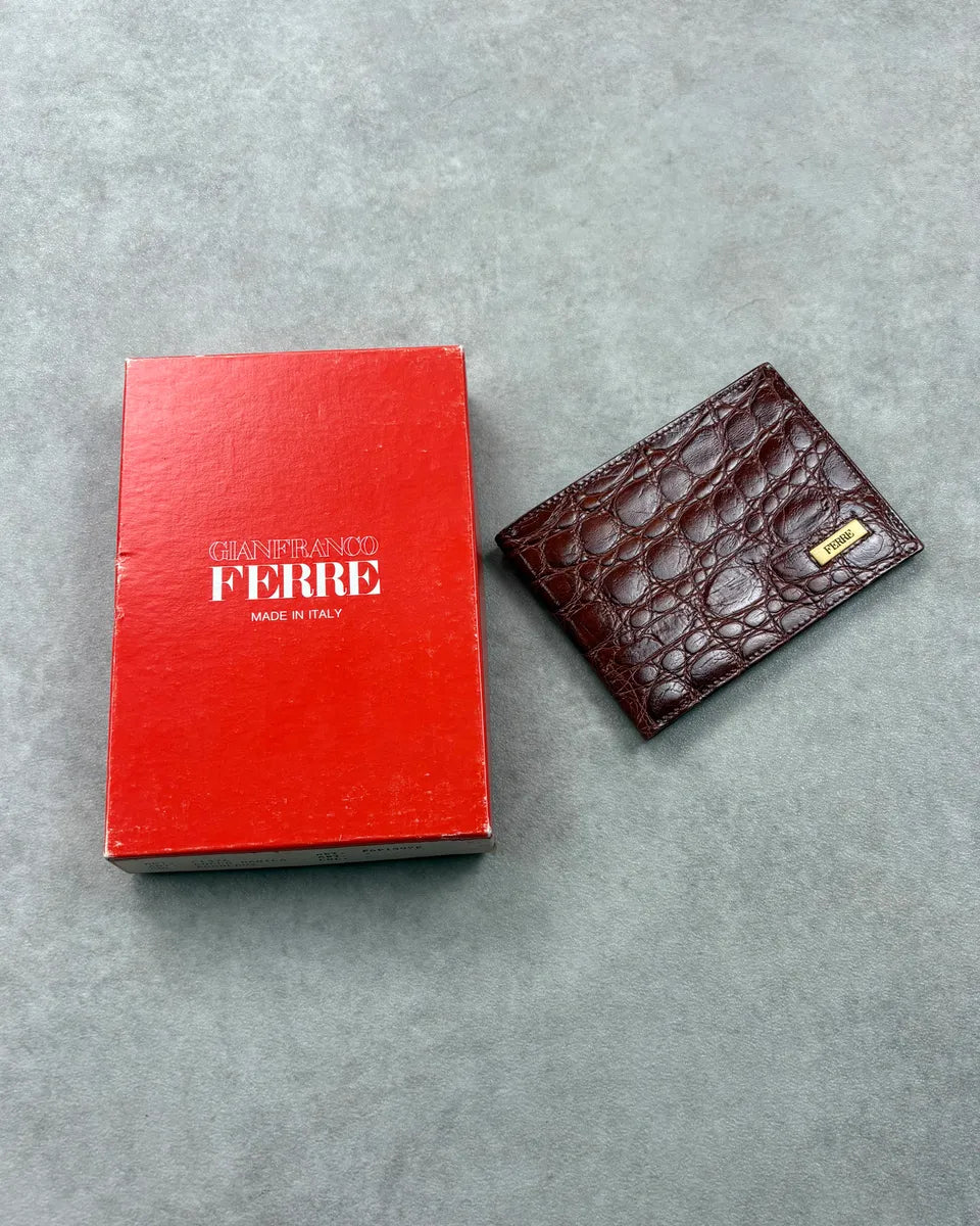 Gianfranco Ferré Brown Crocodile Embossed Leather Wallet lbTUhkX 0