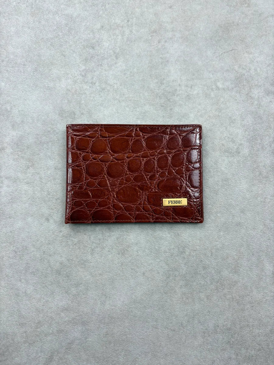 Gianfranco Ferré Brown Crocodile Embossed Leather Wallet lbTUhkX 1