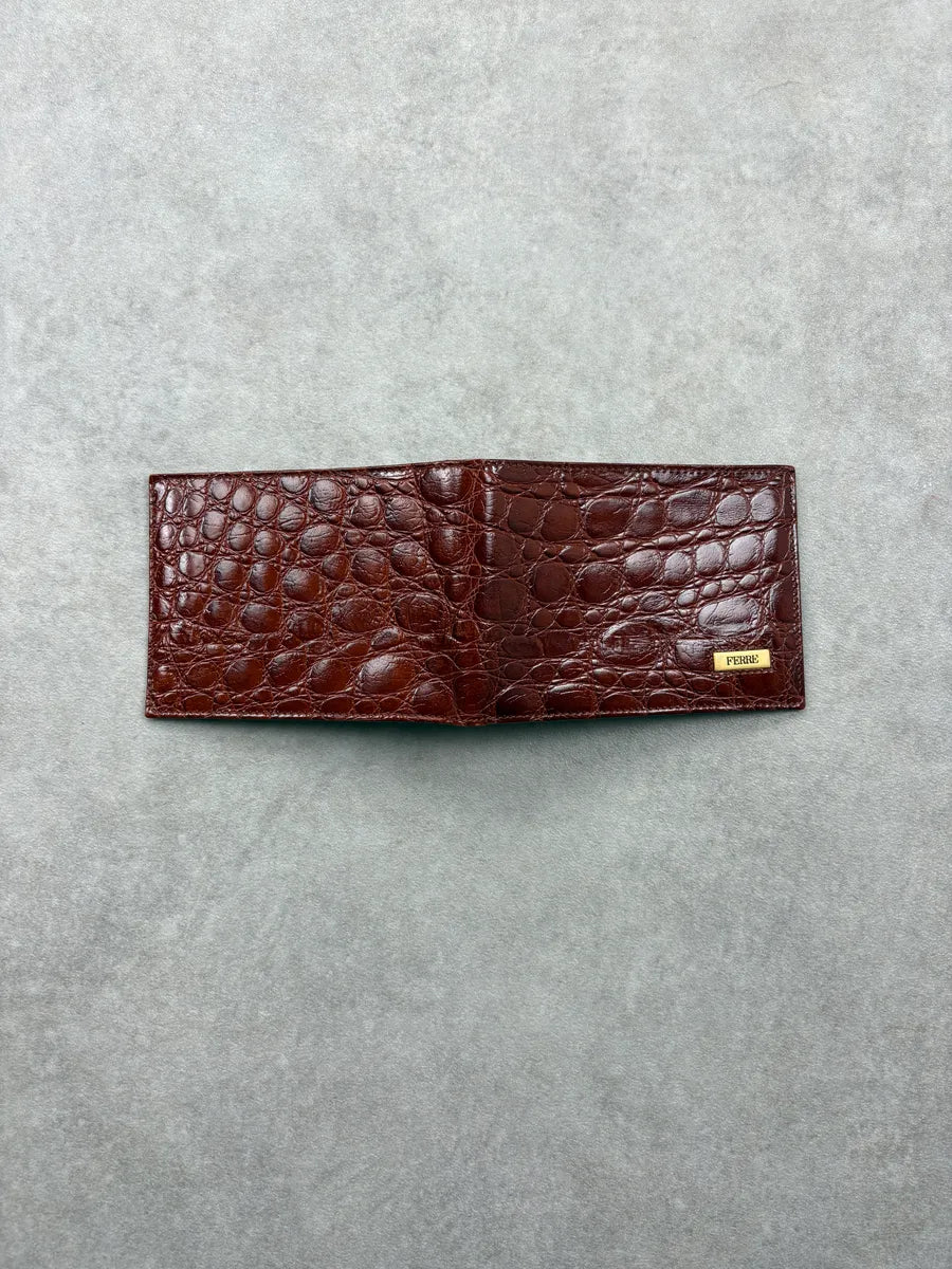 Gianfranco Ferré Brown Crocodile Embossed Leather Wallet lbTUhkX 3