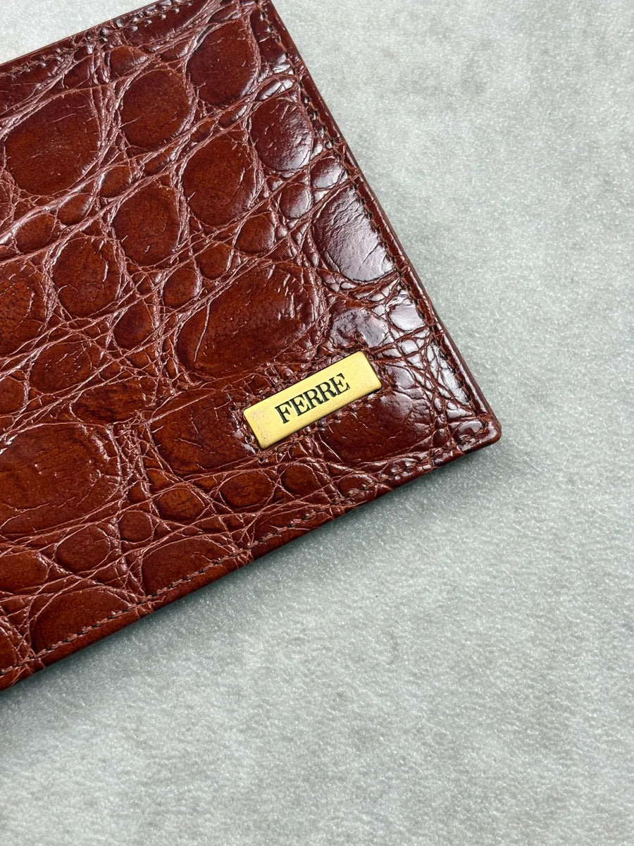 Gianfranco Ferré Brown Crocodile Embossed Leather Wallet lbTUhkX 4