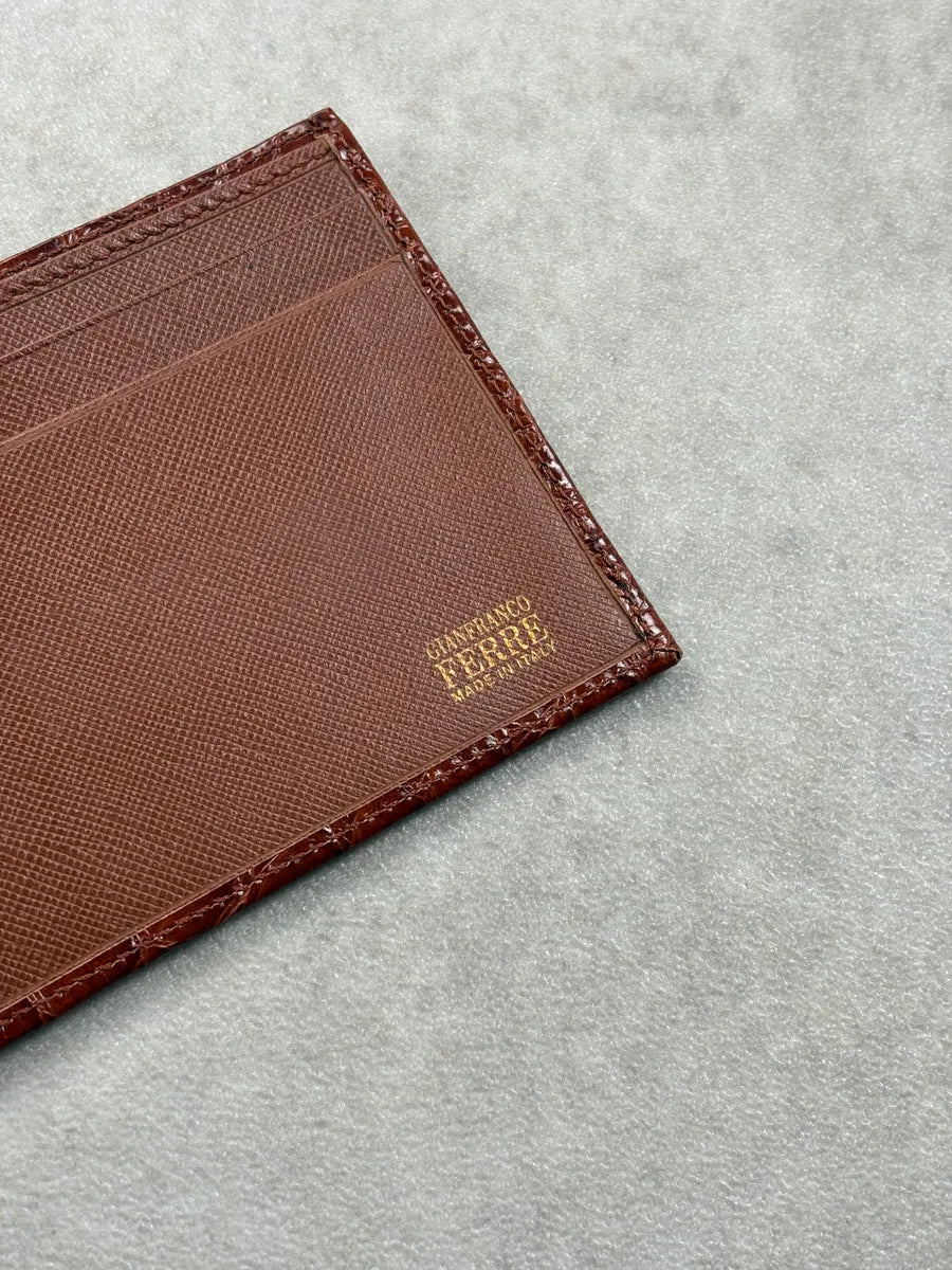 Gianfranco Ferré Brown Crocodile Embossed Leather Wallet lbTUhkX 5