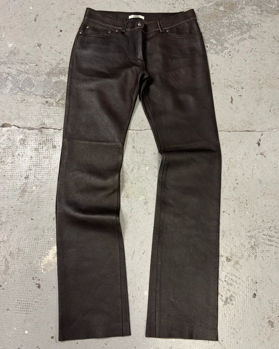 Gianfranco Ferre Brown Leather Pants (M) wAsKOBk 0