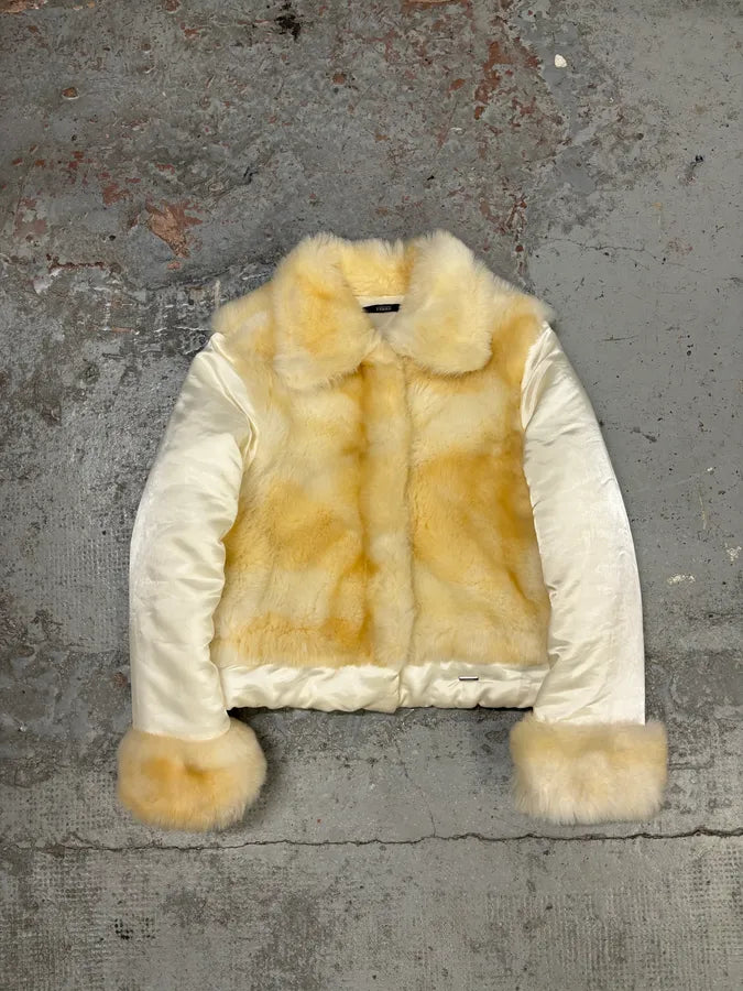 2000s Gianfranco Ferré Cream Faux Fur Collar Puffer Jacket fmazRWe 2