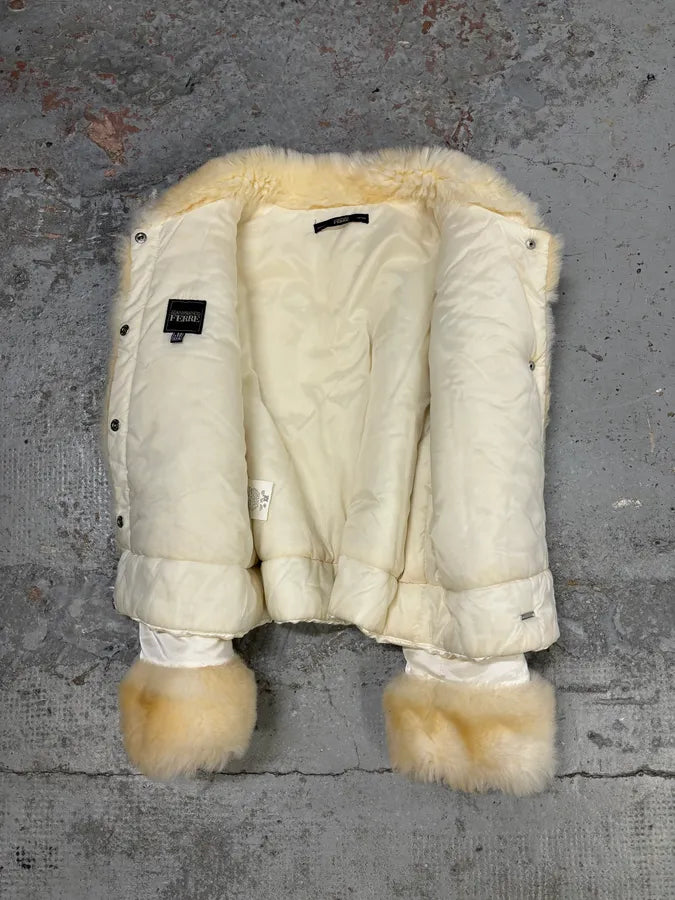 2000s Gianfranco Ferré Cream Faux Fur Collar Puffer Jacket fmazRWe 6