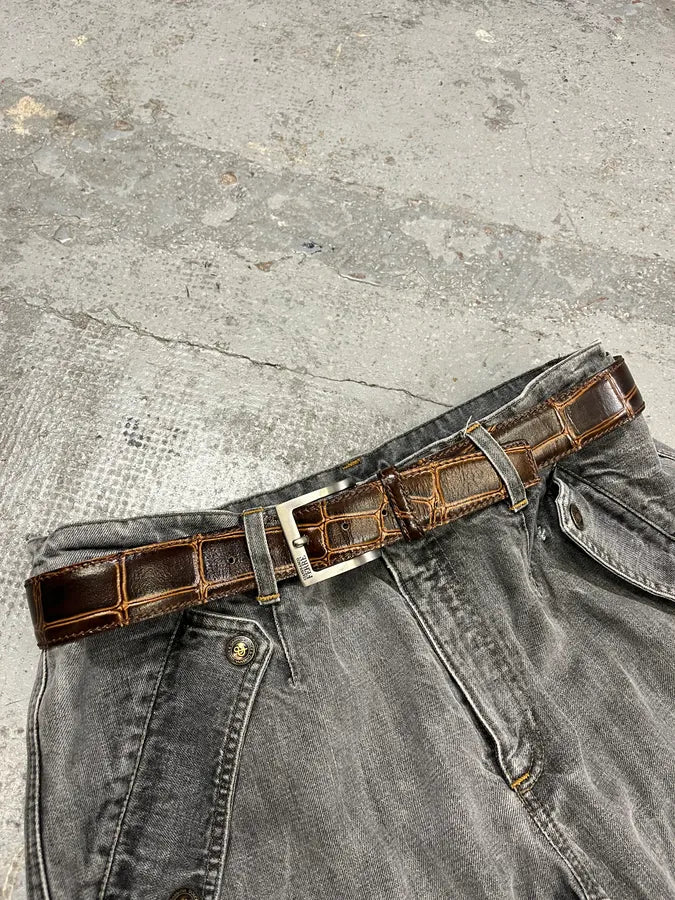 Gianfranco Ferre Crocodile Effect Brown Leather Belt pzelClE 0
