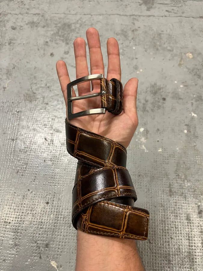 Gianfranco Ferre Crocodile Effect Brown Leather Belt pzelClE 1