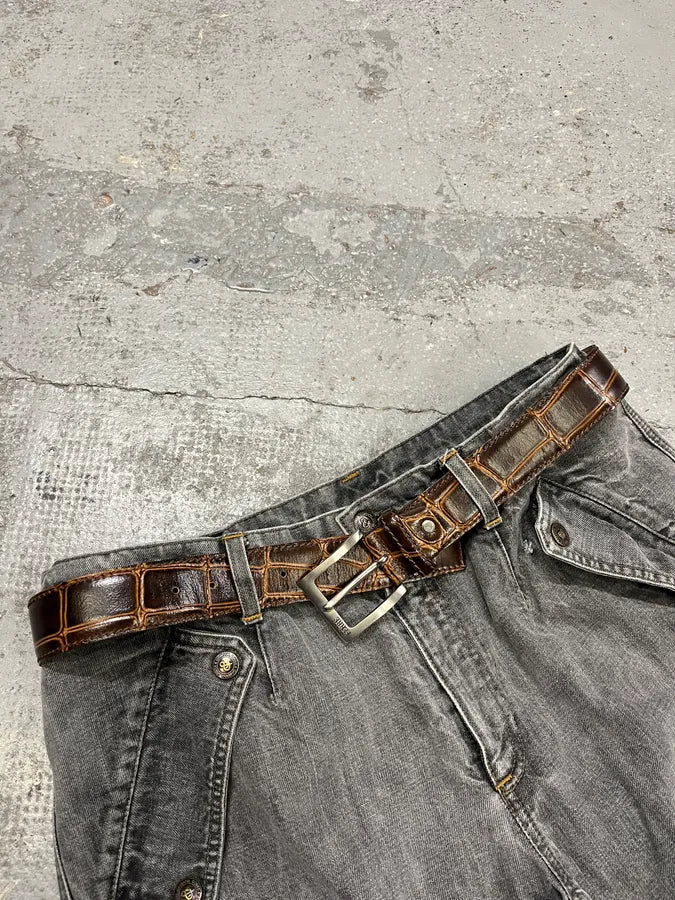 Gianfranco Ferre Crocodile Effect Brown Leather Belt pzelClE 2