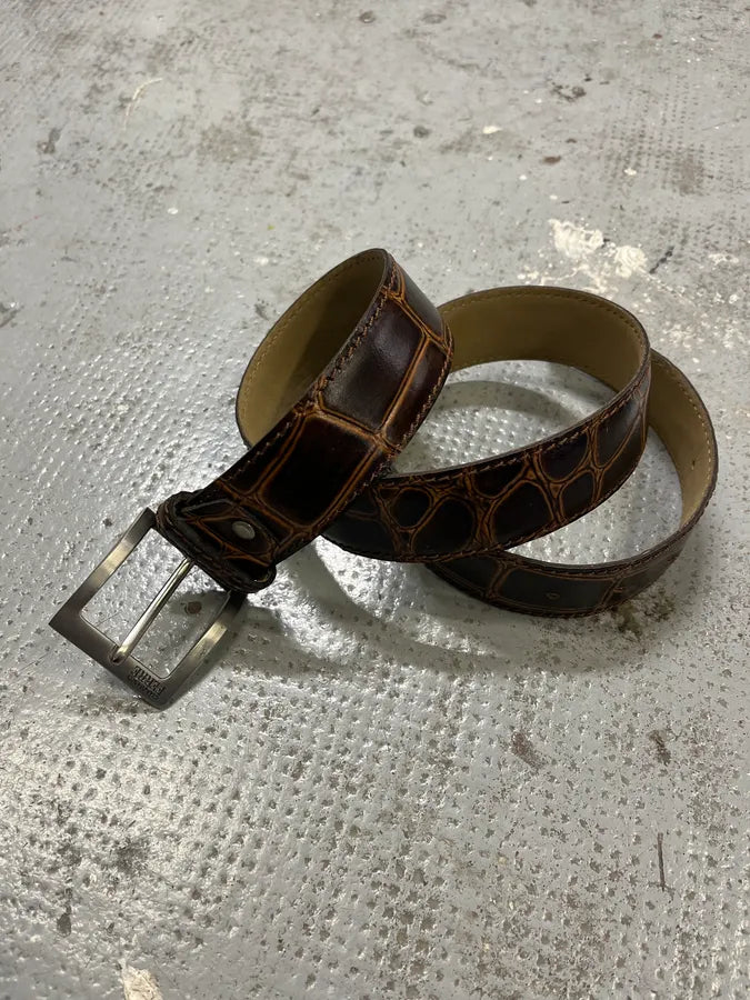 Gianfranco Ferre Crocodile Effect Brown Leather Belt pzelClE 3