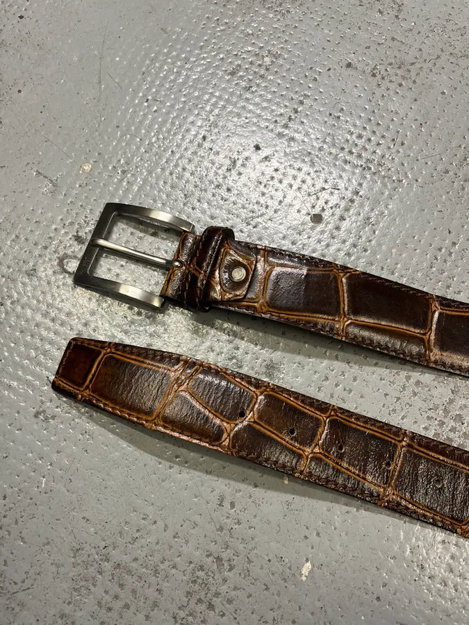Gianfranco Ferre Crocodile Effect Brown Leather Belt pzelClE 4