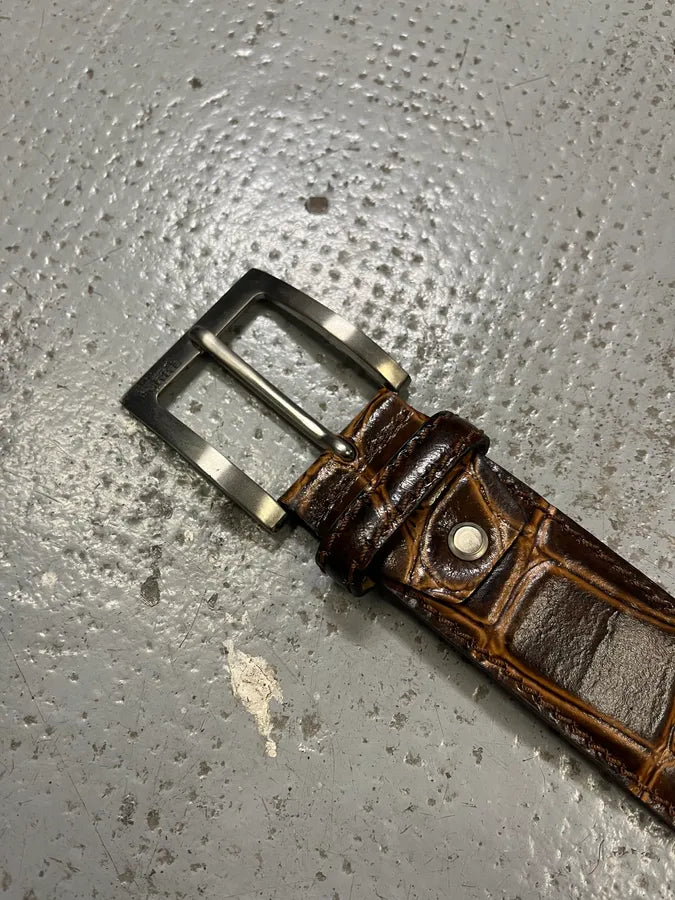 Gianfranco Ferre Crocodile Effect Brown Leather Belt pzelClE 5