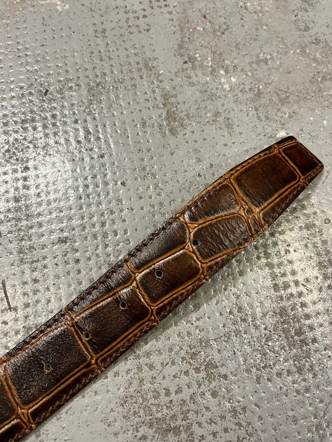 Gianfranco Ferre Crocodile Effect Brown Leather Belt pzelClE 7