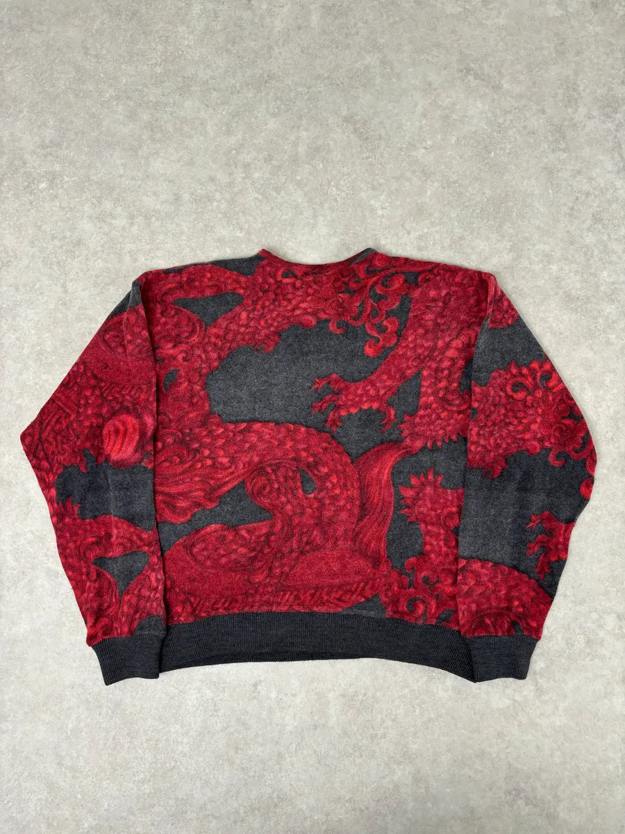 2000s Gianfranco Ferre Dragon Red Black Henley Longsleeves FCiyEZH 4
