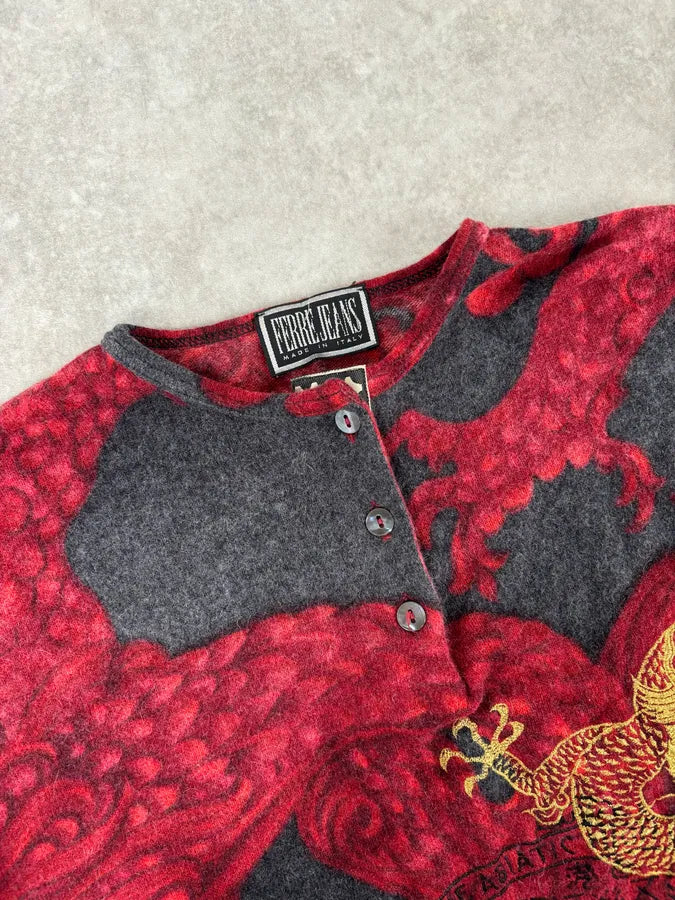 2000s Gianfranco Ferre Dragon Red Black Henley Longsleeves FCiyEZH 3