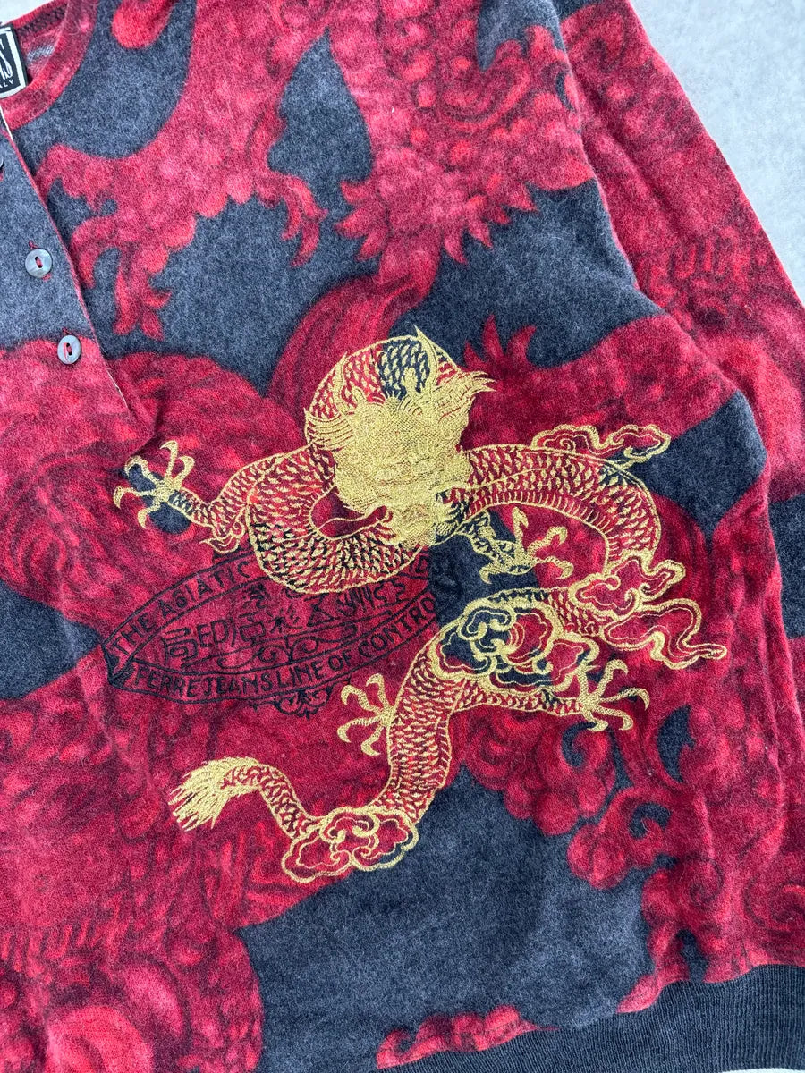 2000s Gianfranco Ferre Dragon Red Black Henley Longsleeves FCiyEZH 7
