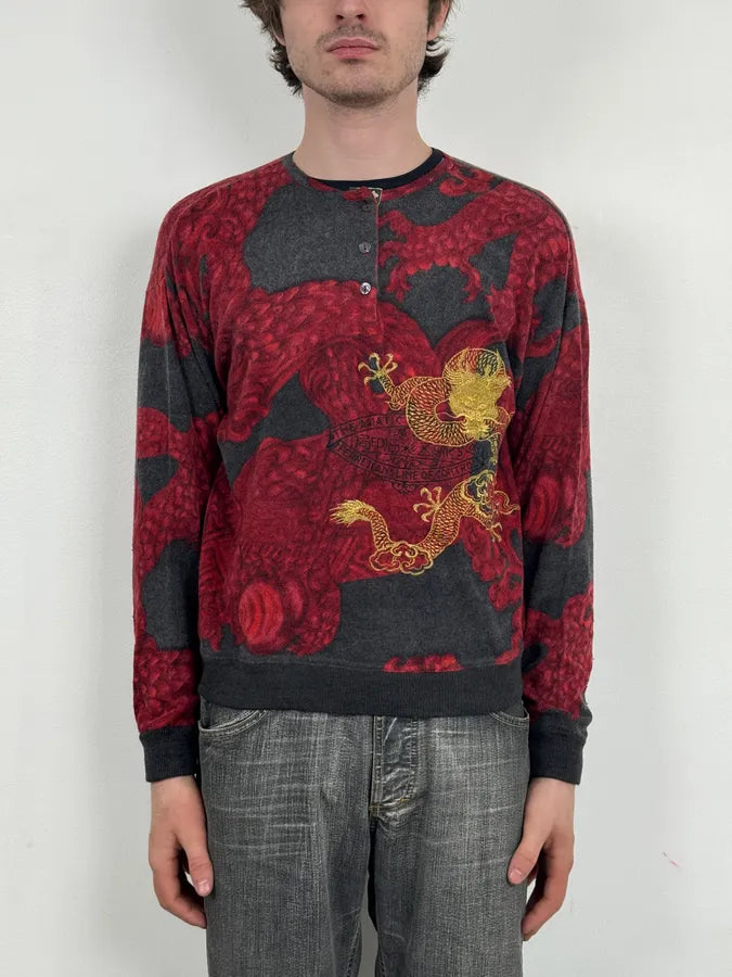 2000s Gianfranco Ferre Dragon Red Black Henley Longsleeves FCiyEZH 1