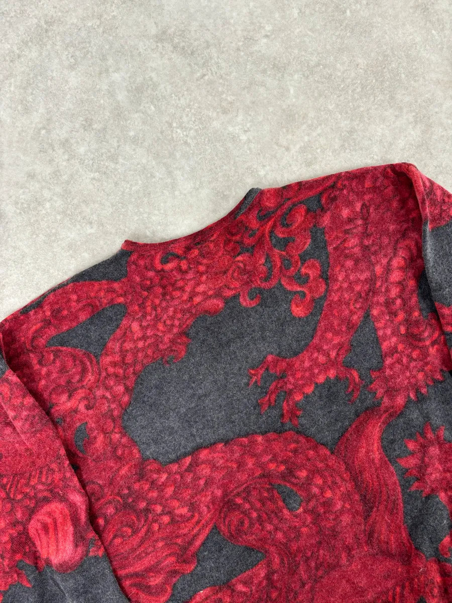 2000s Gianfranco Ferre Dragon Red Black Henley Longsleeves FCiyEZH 5
