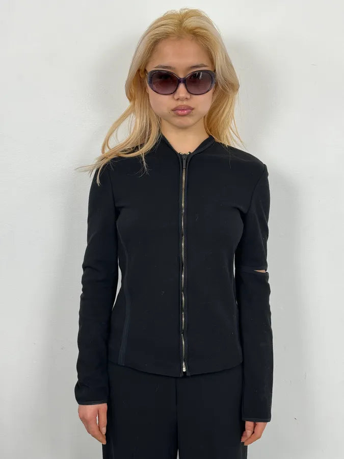 Gianni Versace Black Asymmetrical Perfored Light Jacket UafwMTU 0