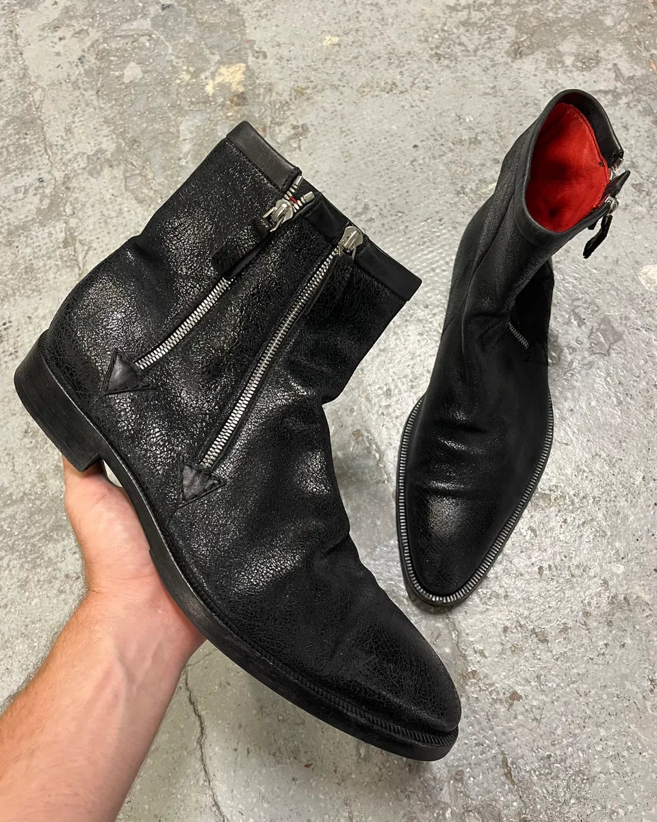 Gianni Versace Black Leather Double Zip Boots NPwlOCZ 0