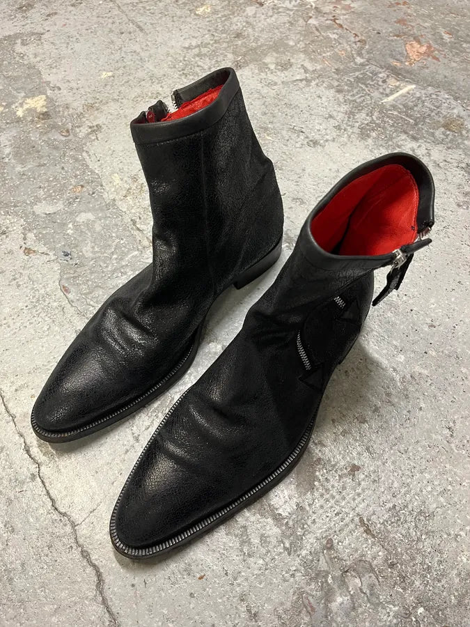 Gianni Versace Black Leather Double Zip Boots NPwlOCZ 2