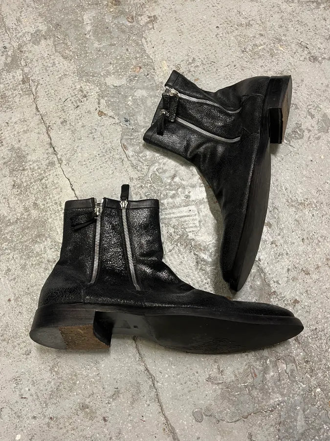 Gianni Versace Black Leather Double Zip Boots NPwlOCZ 3