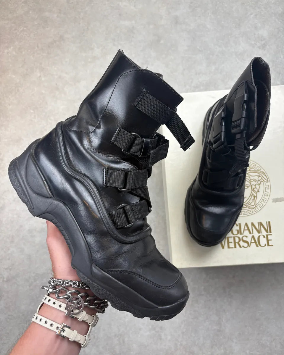 Gianni Versace Black Leather Multi-Strap Boots YQaUzZk 0