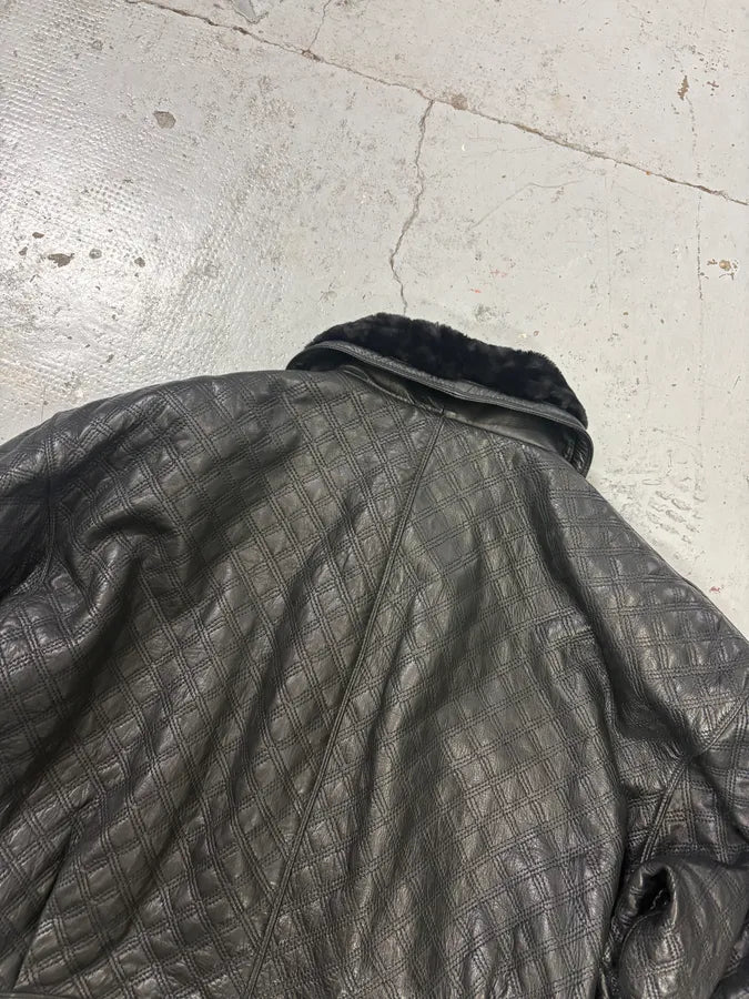 AW1992 Gianni Versace Black Leather Quilted Bomber Jacket vMNqdzm 5