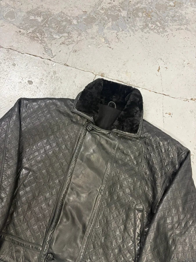 AW1992 Gianni Versace Black Leather Quilted Bomber Jacket vMNqdzm 3