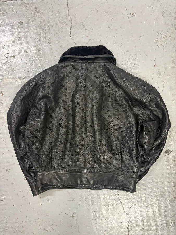AW1992 Gianni Versace Black Leather Quilted Bomber Jacket vMNqdzm 4