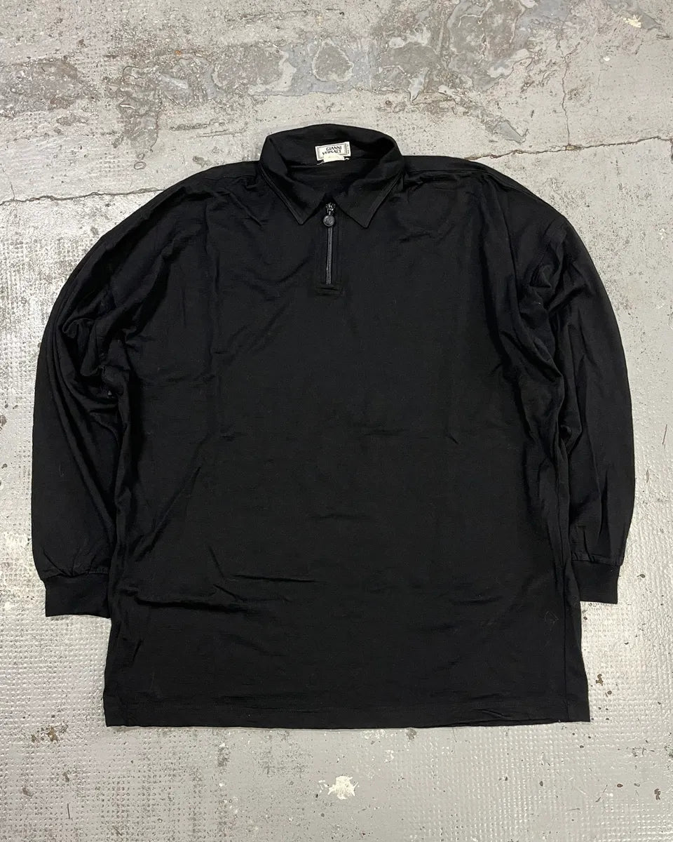 Gianni Versace Black Long Sleeve Half-Zip Polo Shirt WyiefTd 1