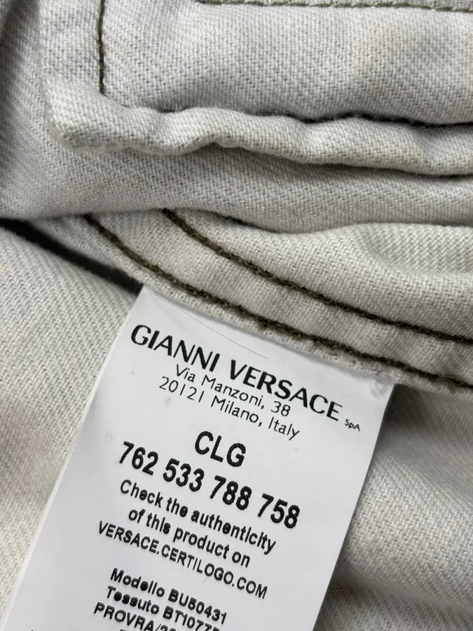 AW2018 Versace Khaki Navy Denim Ornamental Logo Denim Jacket AqbQjIu 11