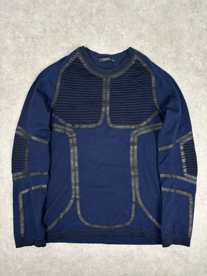 Gianni Versace Navy Cotton Contrast Stitch Abstract Sweater vjCGoRD 0
