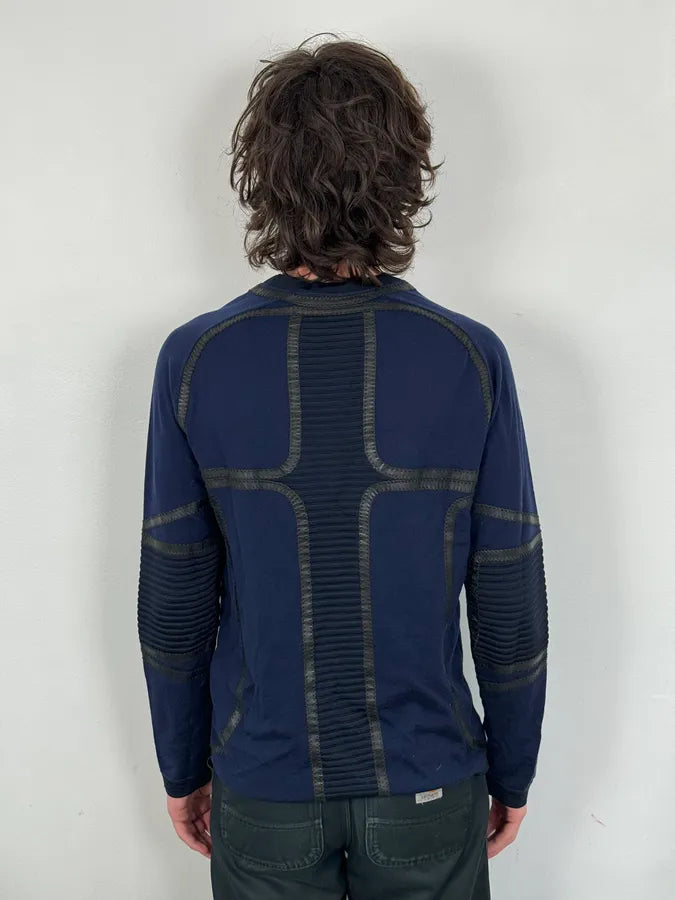 Gianni Versace Navy Cotton Contrast Stitch Abstract Sweater vjCGoRD 2