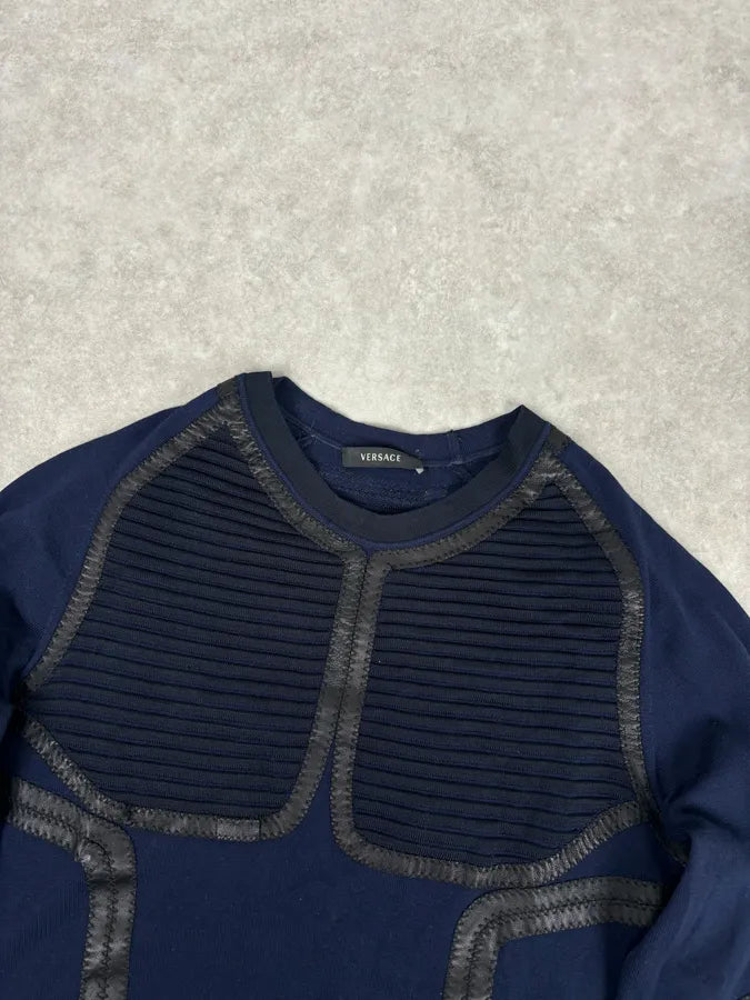 Gianni Versace Navy Cotton Contrast Stitch Abstract Sweater vjCGoRD 3