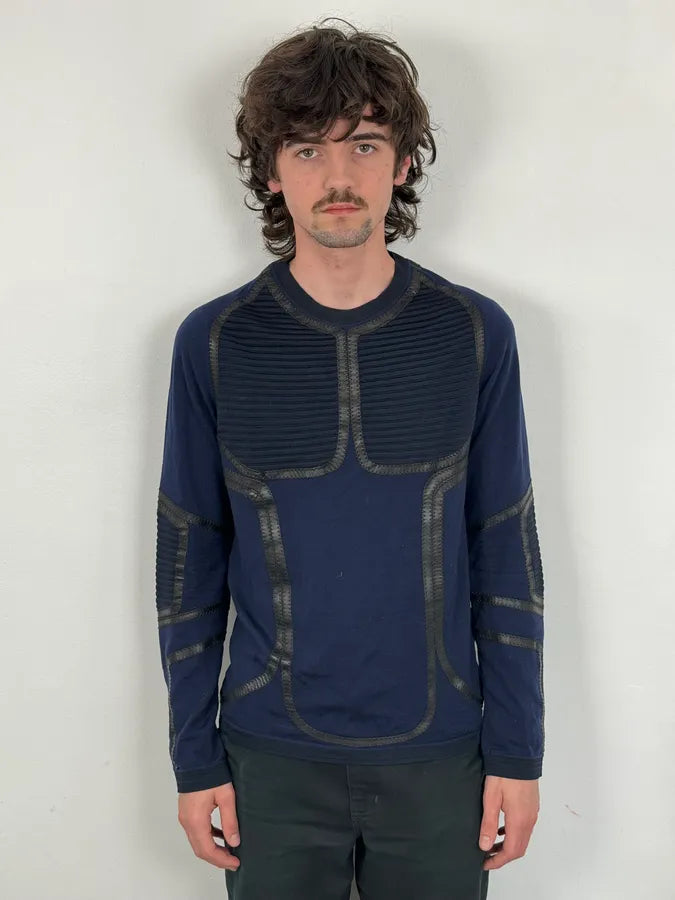 Gianni Versace Navy Cotton Contrast Stitch Abstract Sweater vjCGoRD 1