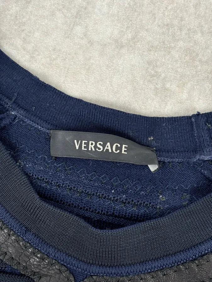 Gianni Versace Navy Cotton Contrast Stitch Abstract Sweater vjCGoRD 6