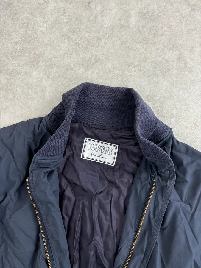 1980s Gianni Versace Versus Navy Minimalist Light Bomber Jacket dqgeFra 7