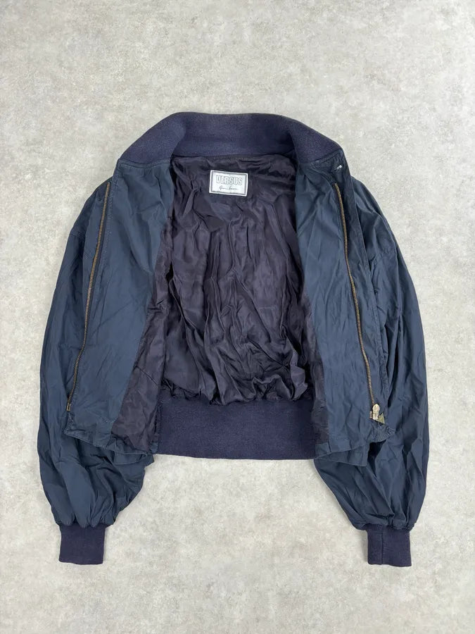 1980s Gianni Versace Versus Navy Minimalist Light Bomber Jacket dqgeFra 6