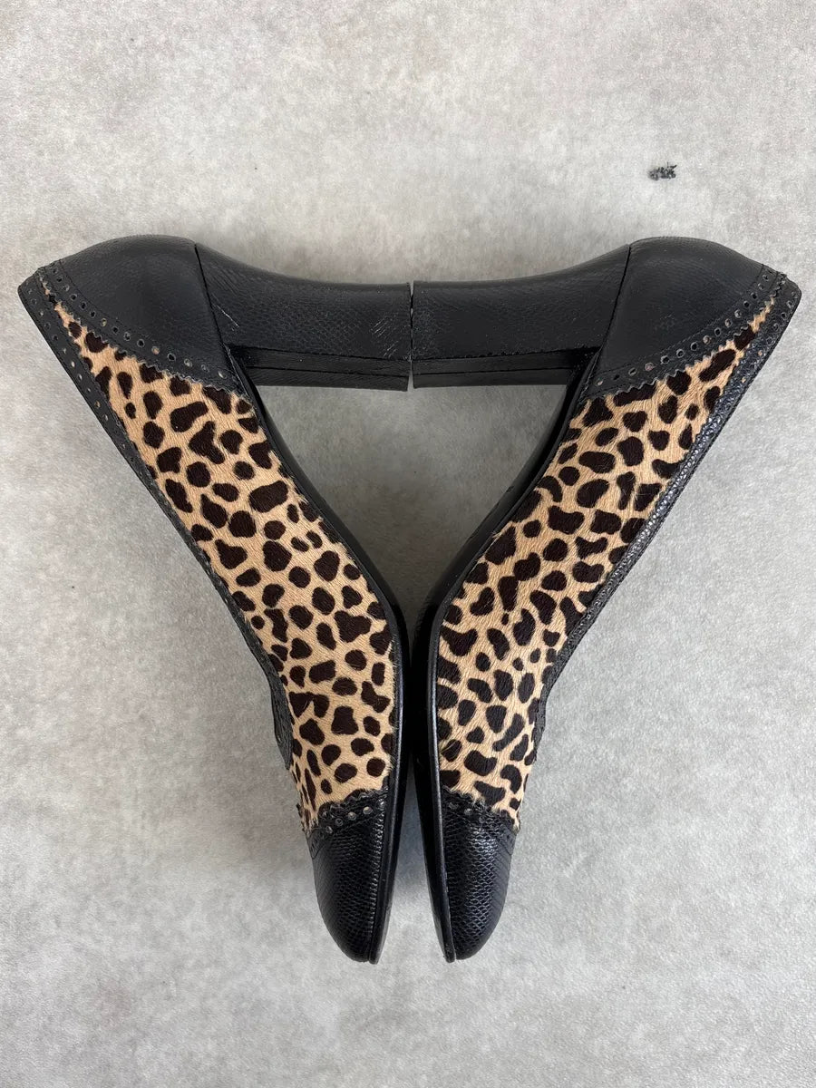 1990s Gianni Versace Teal Leopard Pony Hair Pumps Heels apepFHg 4