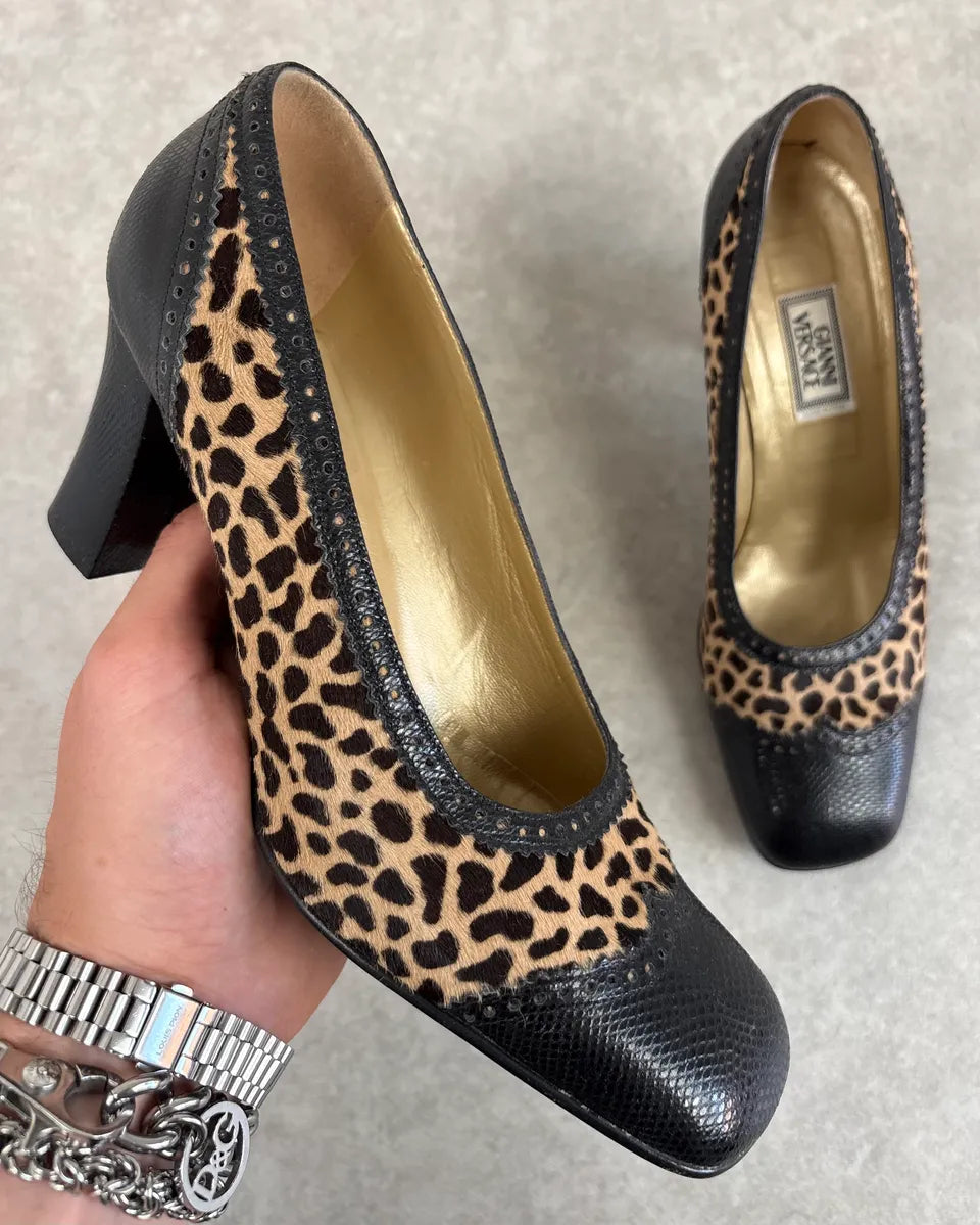 1990s Gianni Versace Teal Leopard Pony Hair Pumps Heels apepFHg 0