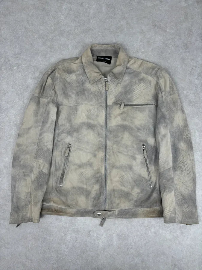 SS2012 Giorgio Armani Beige Grey Eroded Suede Leather Brut Jacket pohrFjh 0