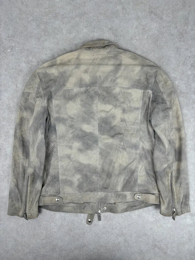 SS2012 Giorgio Armani Beige Grey Eroded Suede Leather Brut Jacket pohrFjh 4