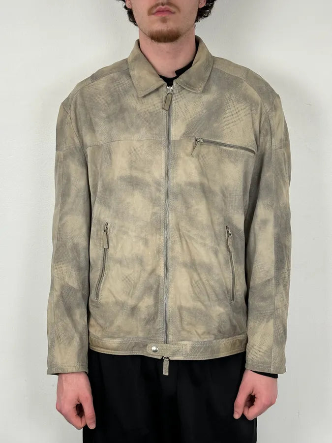 SS2012 Giorgio Armani Beige Grey Eroded Suede Leather Brut Jacket pohrFjh 1