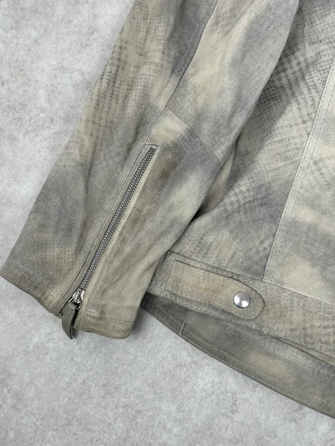 SS2012 Giorgio Armani Beige Grey Eroded Suede Leather Brut Jacket pohrFjh 9