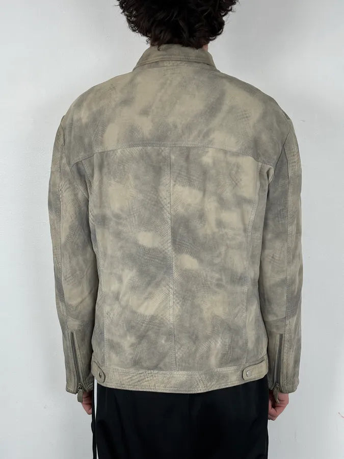 SS2012 Giorgio Armani Beige Grey Eroded Suede Leather Brut Jacket pohrFjh 2