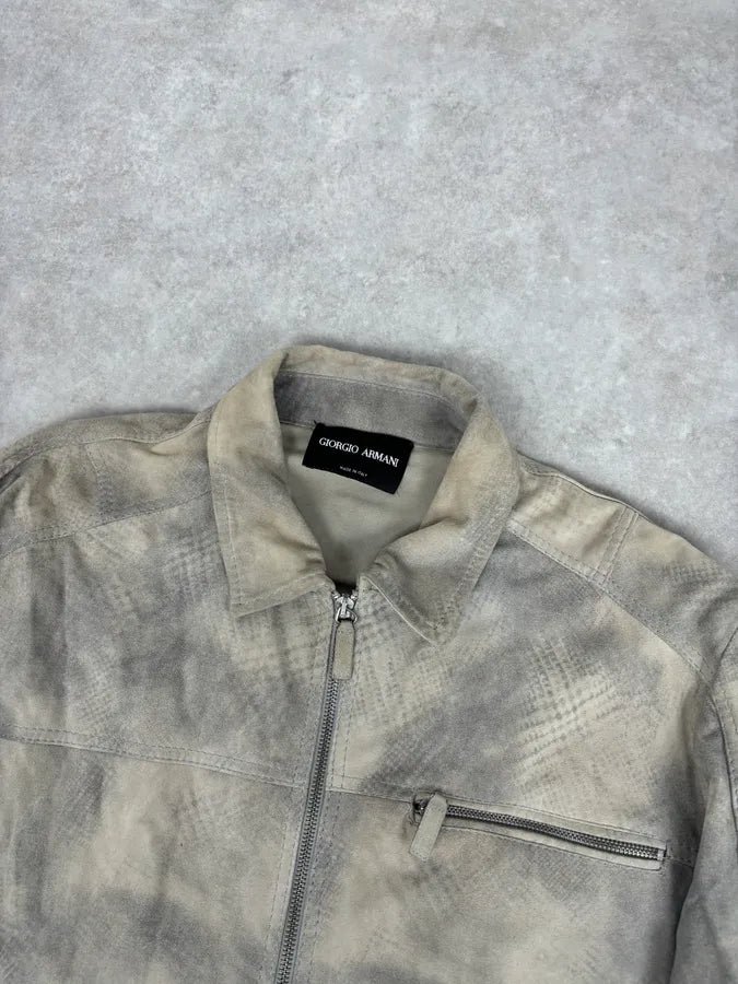SS2012 Giorgio Armani Beige Grey Eroded Suede Leather Brut Jacket pohrFjh 3