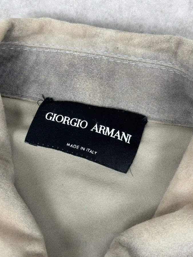 SS2012 Giorgio Armani Beige Grey Eroded Suede Leather Brut Jacket pohrFjh 7