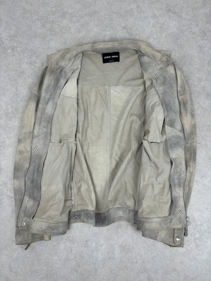 SS2012 Giorgio Armani Beige Grey Eroded Suede Leather Brut Jacket pohrFjh 6